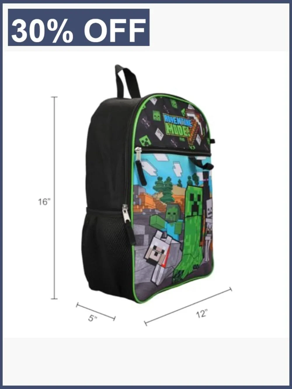 Unisex Minecraft 5-Piece Backpack Set with Lunch Kit & Accessories